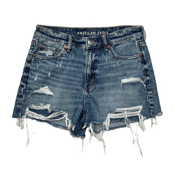 American Eagle Women's Size 8 Distressed Denim Mom Shorts - Picture 1 of 12
